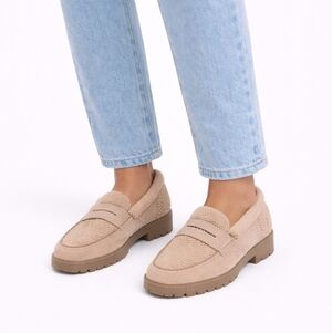 Paige Ellis Shearling Suede Neutral Loafer Size 8